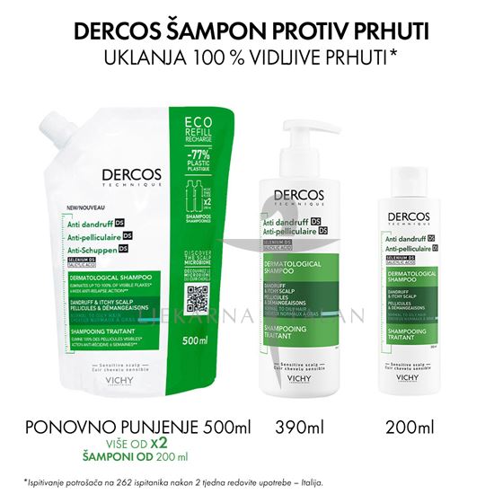  DERCOS Šampon protiv prhuti za normalnu ili masnu kosu, 390ml 