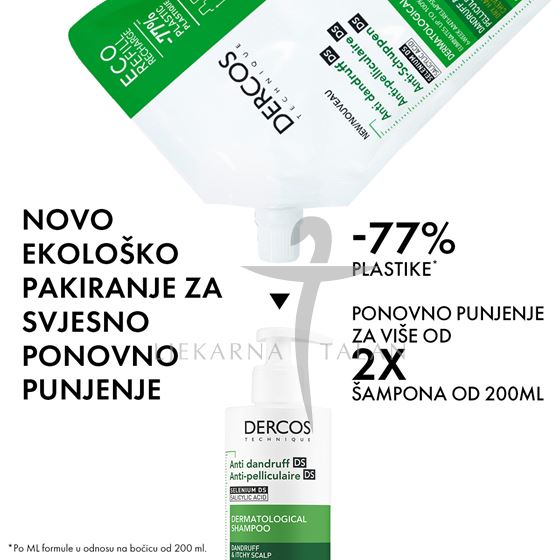  DERCOS Šampon protiv prhuti za normalnu ili masnu kosu, 390ml 