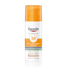 Eucerin Oil Control tinted gel-krema za zaštitu kože lica od sunca SPF 50+, srednje tamna nijansa
