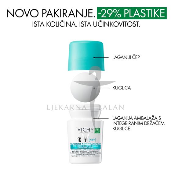 Vichy Deodorant roll-on 48h bez bijelih tragova i žutih mrlja