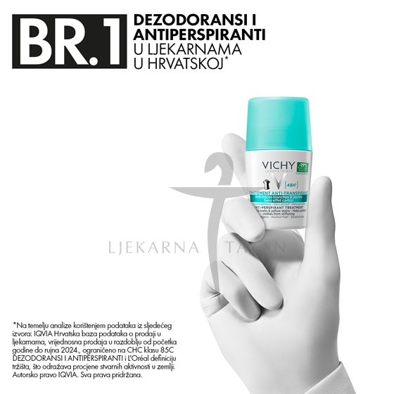 Vichy Deodorant roll-on 48h bez bijelih tragova i žutih mrlja