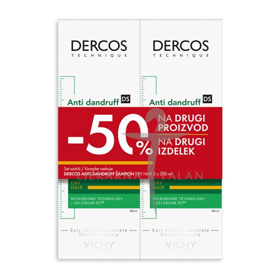 DERCOS Šampon protiv prhuti za suhu kosu, 2 x 200ml