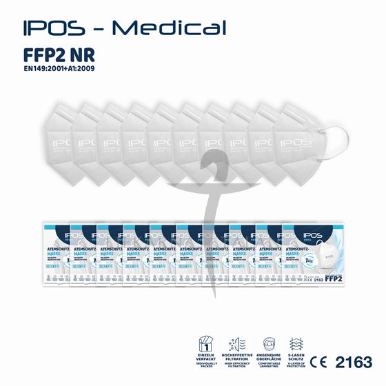 Zaštitna maska FFP2 IPOS s gumicom - BIJELA