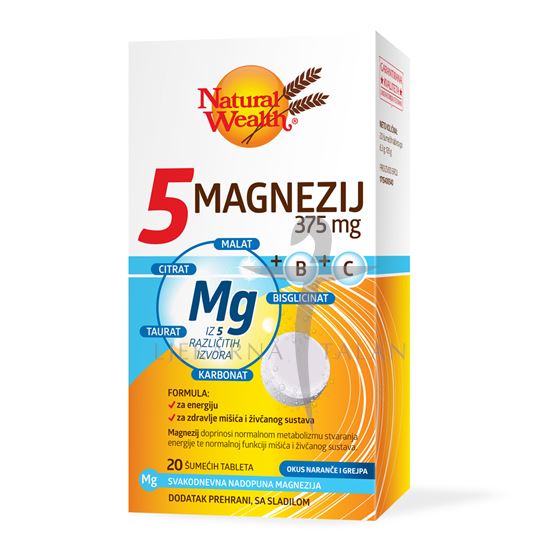Natural Wealth 5 magnezij 375mg + B + C šumeće tablete    