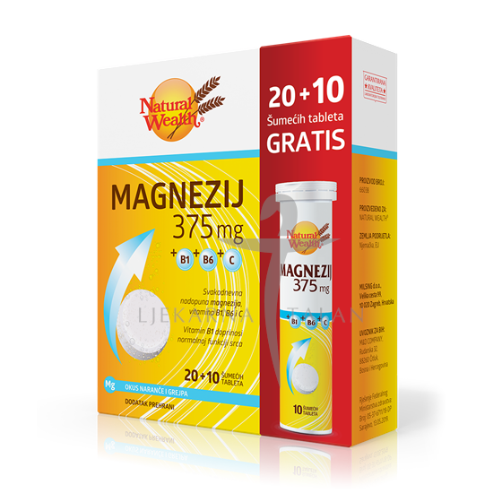 Natural Wealth Magnezij 375 mg +B1+B6+C 20+10 šumećih tableta GRATIS