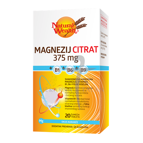 Natural Wealth Magnezij citrat 375 mg + B1 + B6 + B9