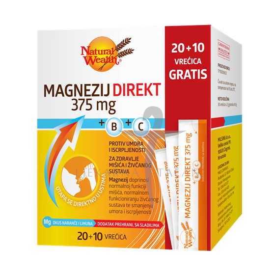 Natural Wealth Magnezij Direkt 375 mg +B+C, 20+10 vrećica GRATIS