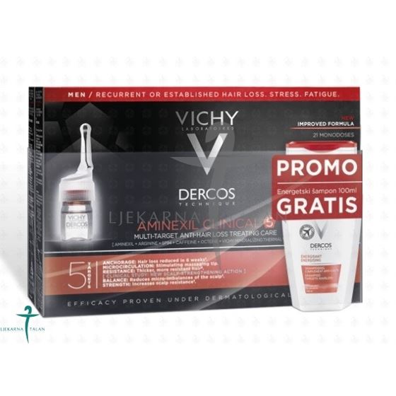 DERCOS AMINEXIL CLINICAL 5 - za muškarce + POKLON Energetski šampon protiv ispadanja kose, 100ml