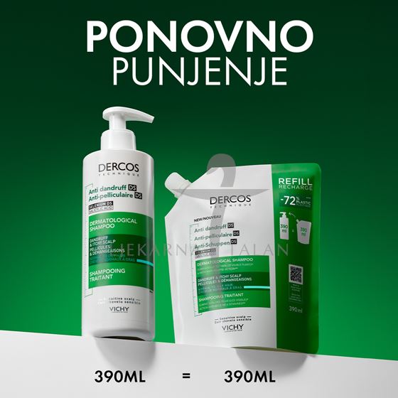 Vichy Dercos Šampon protiv prhuti DS za normalnu do masnu kosu, 390ml REFILL