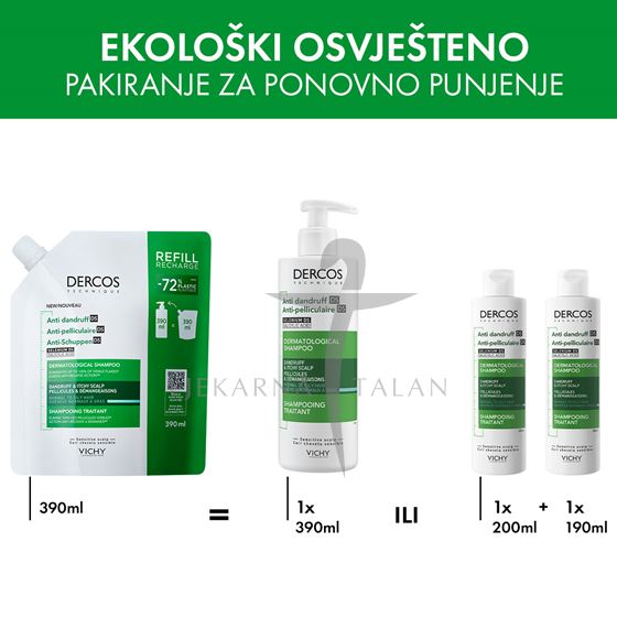 Vichy Dercos Šampon protiv prhuti DS za normalnu do masnu kosu, 390ml REFILL