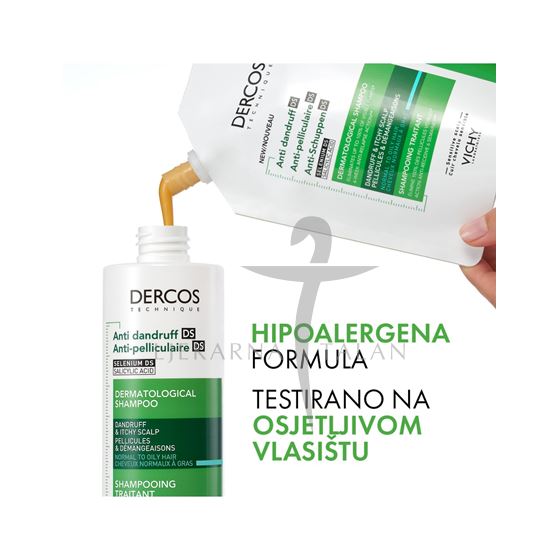 Vichy Dercos Šampon protiv prhuti DS za normalnu do masnu kosu, 390ml REFIL  