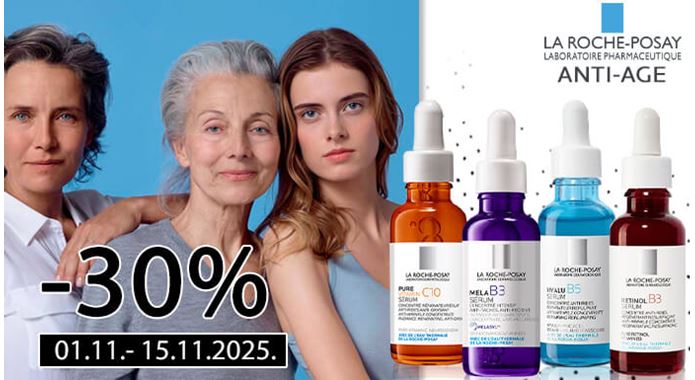 La Roche-Posay Anti-age (Vitamin C/ Redermic C, Retinol, Mela B3, Hyalu B5) proizvodi na velikih 30% popusta.